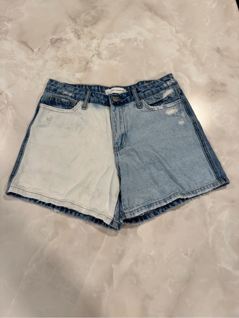 Flying Monkey Two-Tone Light and Medium Blue Denim Shorts